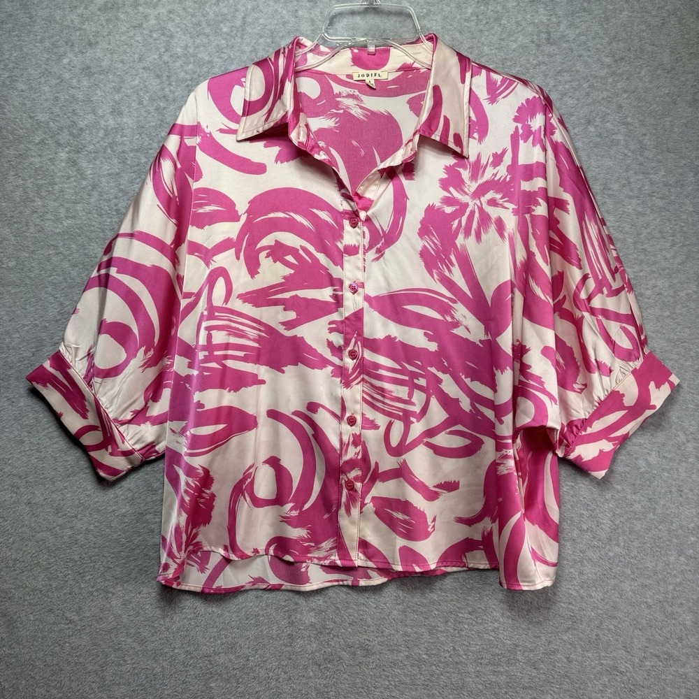 Jodifl Women's Blouse Size Small Short Sleeve Peplum Hot Pink/ Red(8)